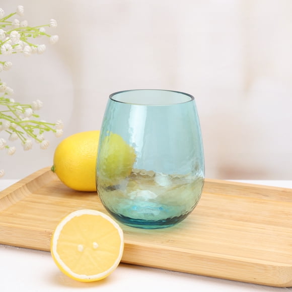 Mainstays Hammered Blue Acrylic Stemless Wine Glass, 498 mL, 1 Pack