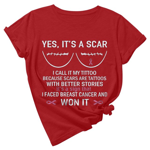 TIMIFIS Breast Cancer Awareness Shirts for Women Work Tops Short Sleeve Out Blouse Breast Awareness Letter Print Shirt T-Shirt Tops In OctoberFall/Winter