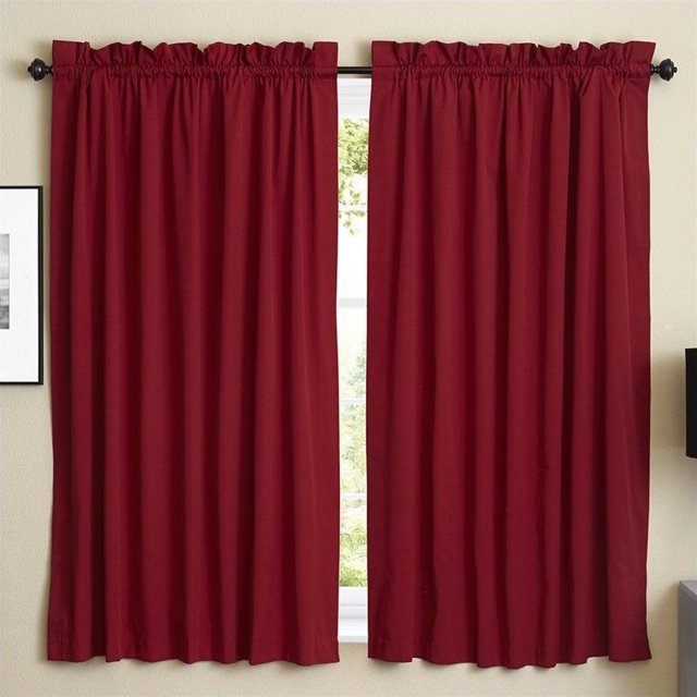 Blazing Needles Twill Drapery Panel (Set of 2), 63" by 52", Ruby Red
