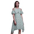 thumbnail image 1 of Bimba Green Leaves Printed Womens Cold Shoulder Tunic Party Round Neck Shift Dress - Medium, 1 of 6