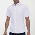 thumbnail image 2 of Men's Button Sleeve Lapel Short Sleeve Shirt - Polyester, Business Casual, Solid Color, Comfort Fit, 2 of 7