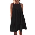 thumbnail image 1 of Penkiiy Robe d'Été Sans Manches pour Femmes, Dos Nu, Décontractée, Ligne A, à Volants, Robe de Plage, Vacances, Mini Robe, S Noir, 1 of 9