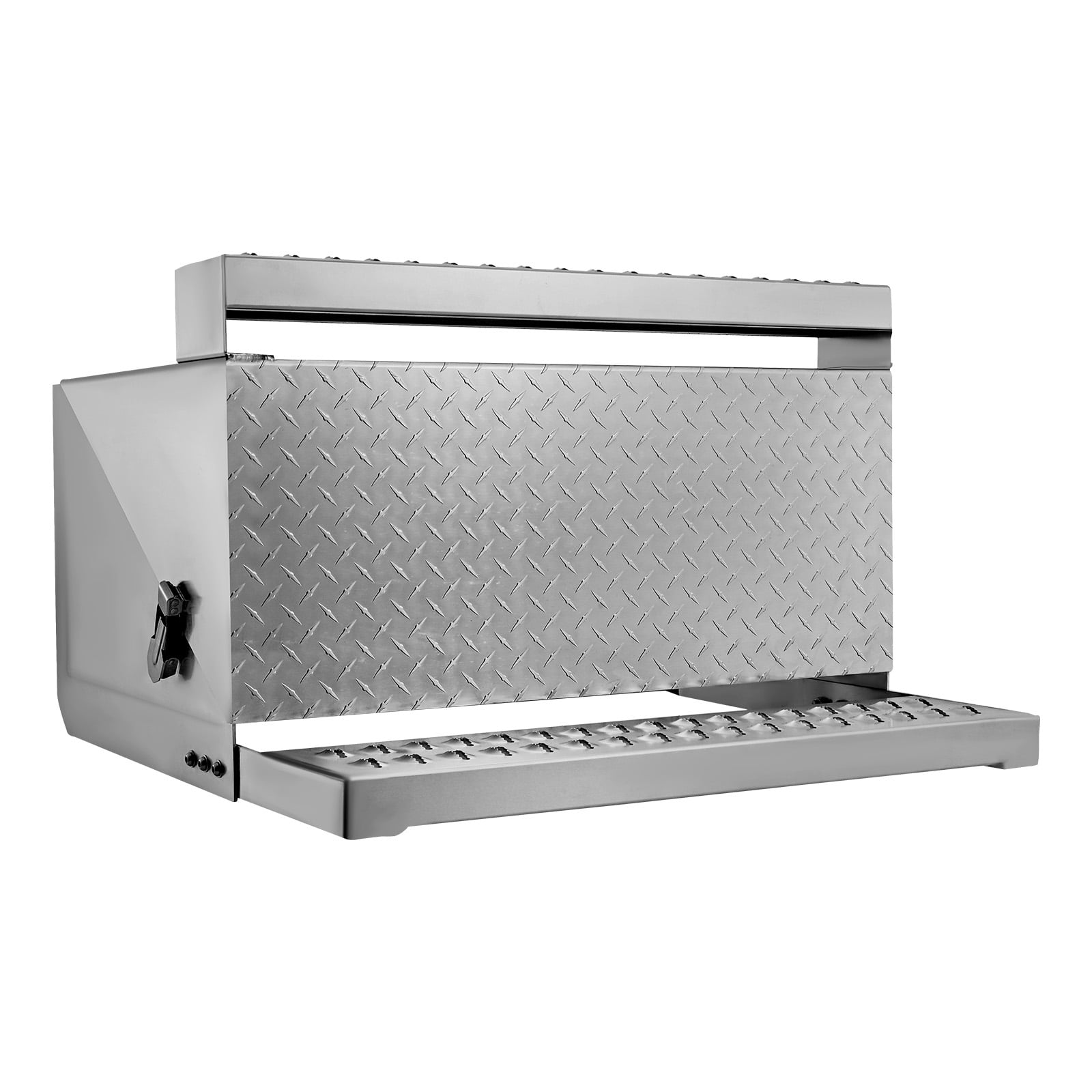 KFFKFF Semi-Truck Step Tool Box, 31" x 30" x 19" Heavy Duty Aluminum Diamond Plate Toolbox, Waterproof Cab Entry Step Storage Box with Shock-Absorbing Latch for Flatbed, Crane