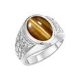 thumbnail image 3 of RYLOS Men's Rings 14K White Gold Nugget Ring with Cabochon Gemstone & Diamonds Tiger Eye Rings For Men Size 13, 3 of 7