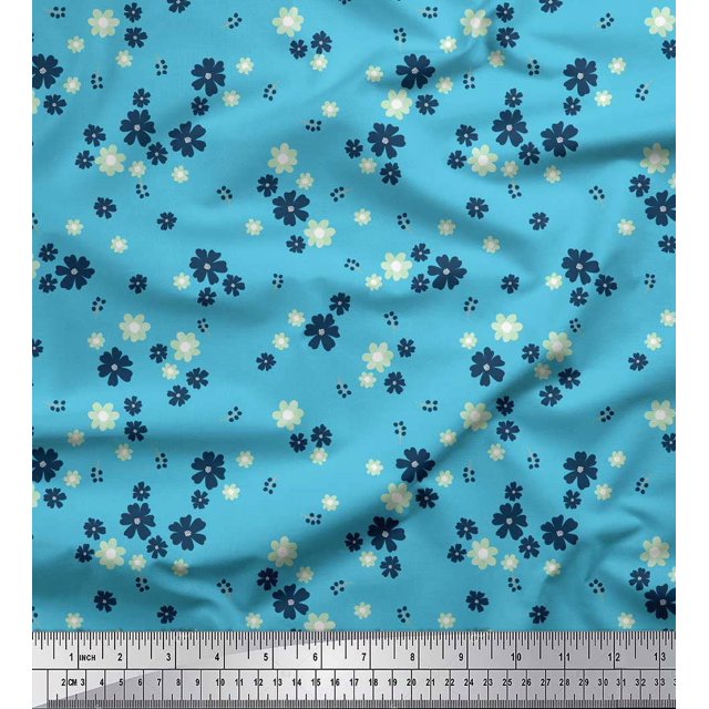 Soimoi Blue Modal Satin Fabric Artistic Floral Decor Fabric Printed Yard 42 Inch Wide