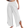 thumbnail image 2 of Plebaso Womens Wide Leg Pants Ruffle Hem Flowy Palazzo Pants Drawstring Casual Plain Vacation Beach Pants, 2 of 4
