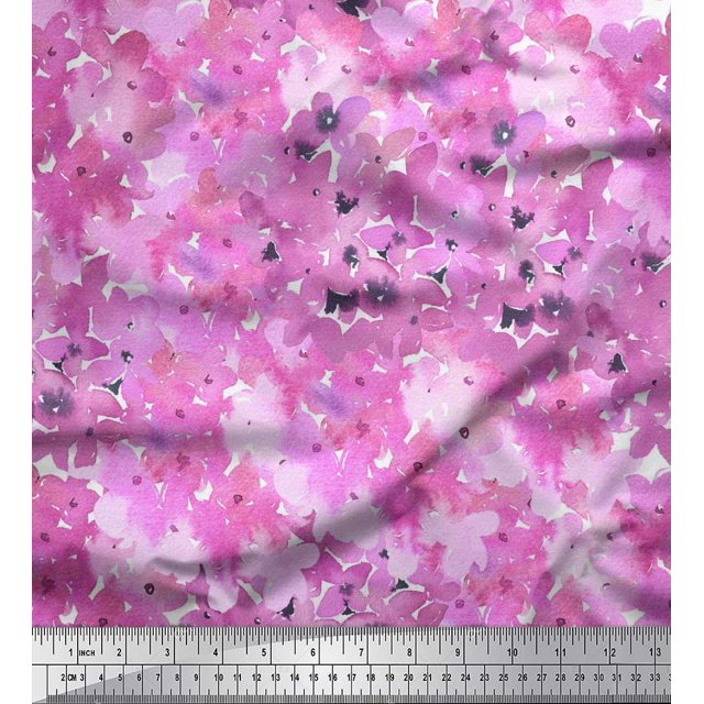 Soimoi Poly Georgette Fabric Flower Watercolor Print Sewing Fabric Yard 52 Inch Wide