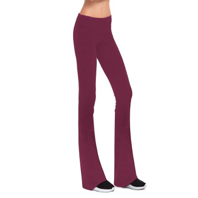 Innerwin Bas Couleur Unie Pantalons de Yoga pour Femmes Entraînement Taille Élastique Pantalons Simples Rouge Vin G