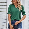 thumbnail image 4 of Birdeem Womens Summer Summer Solid Color V-Neck Pleated Loose Short Sleeve Top, 4 of 5