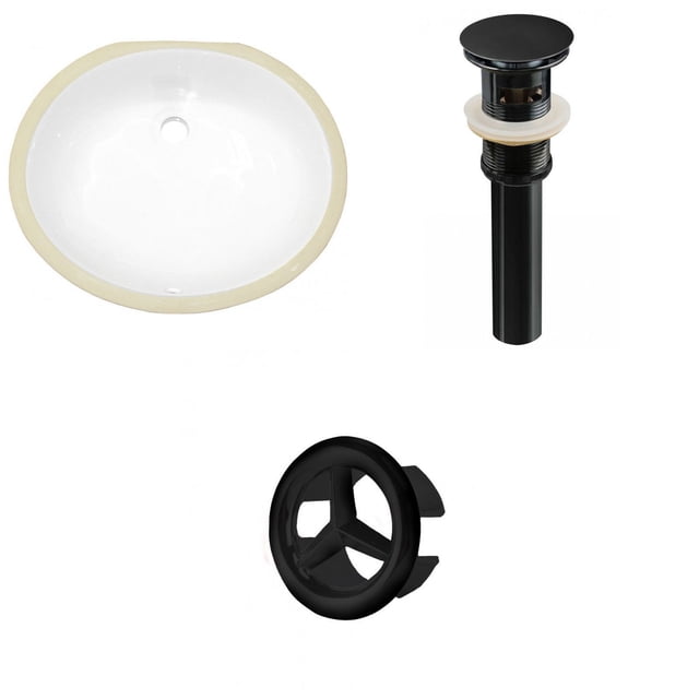 19.5-in. W CUPC Oval Bathroom Undermount Sink Set In White - Black Hardware - Overflow Drain Incl. AI-20382