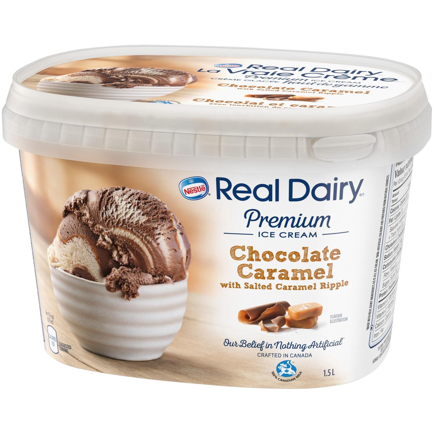 REAL DAIRY® Chocolat Caramel Bac de Crème Glacée de Qualité Supérieure 1,5 L