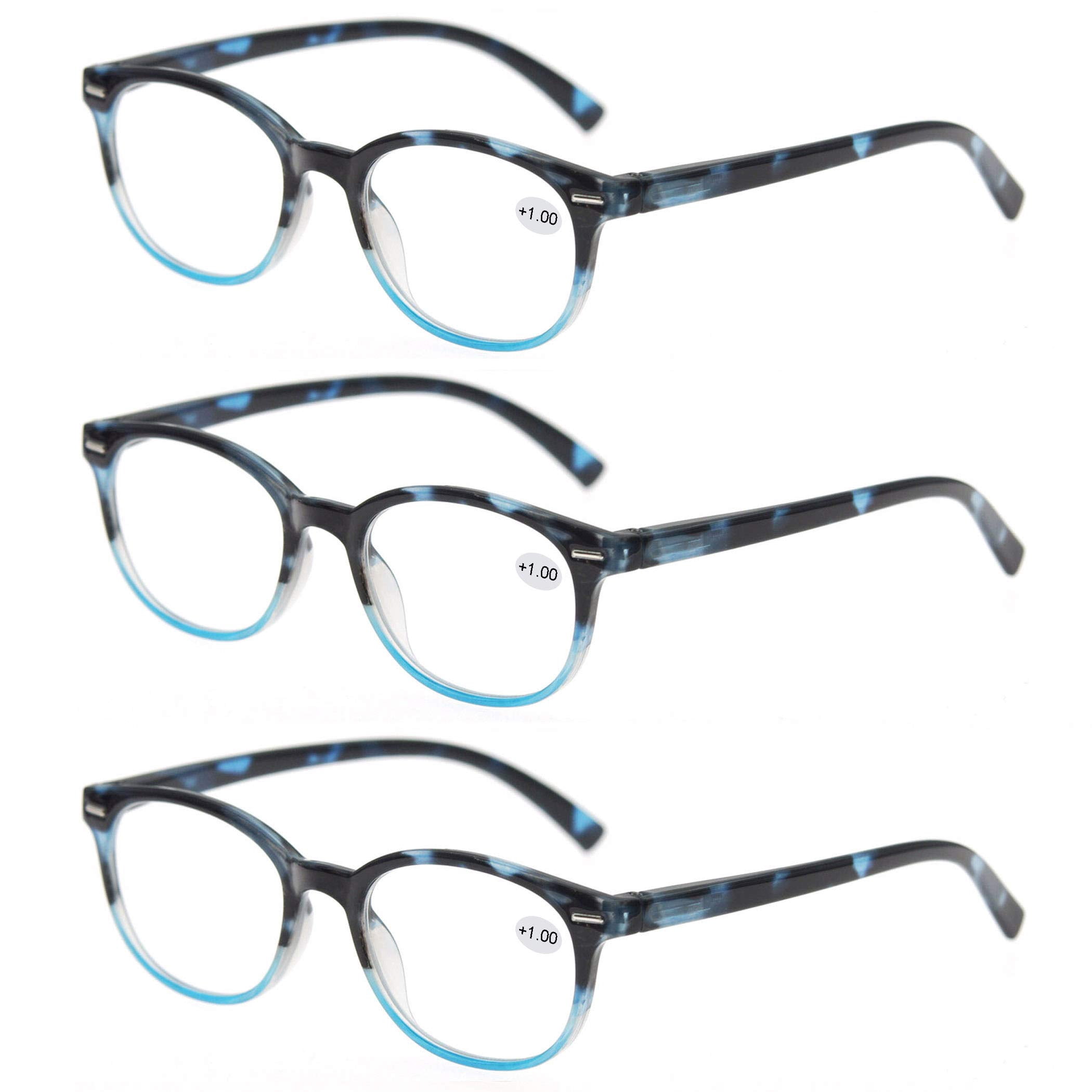 MODFANS Round Stylish Reading Glasses 3 Pair with Spring Hinge Fashion Glasses for Reading for Men and Women +1.50