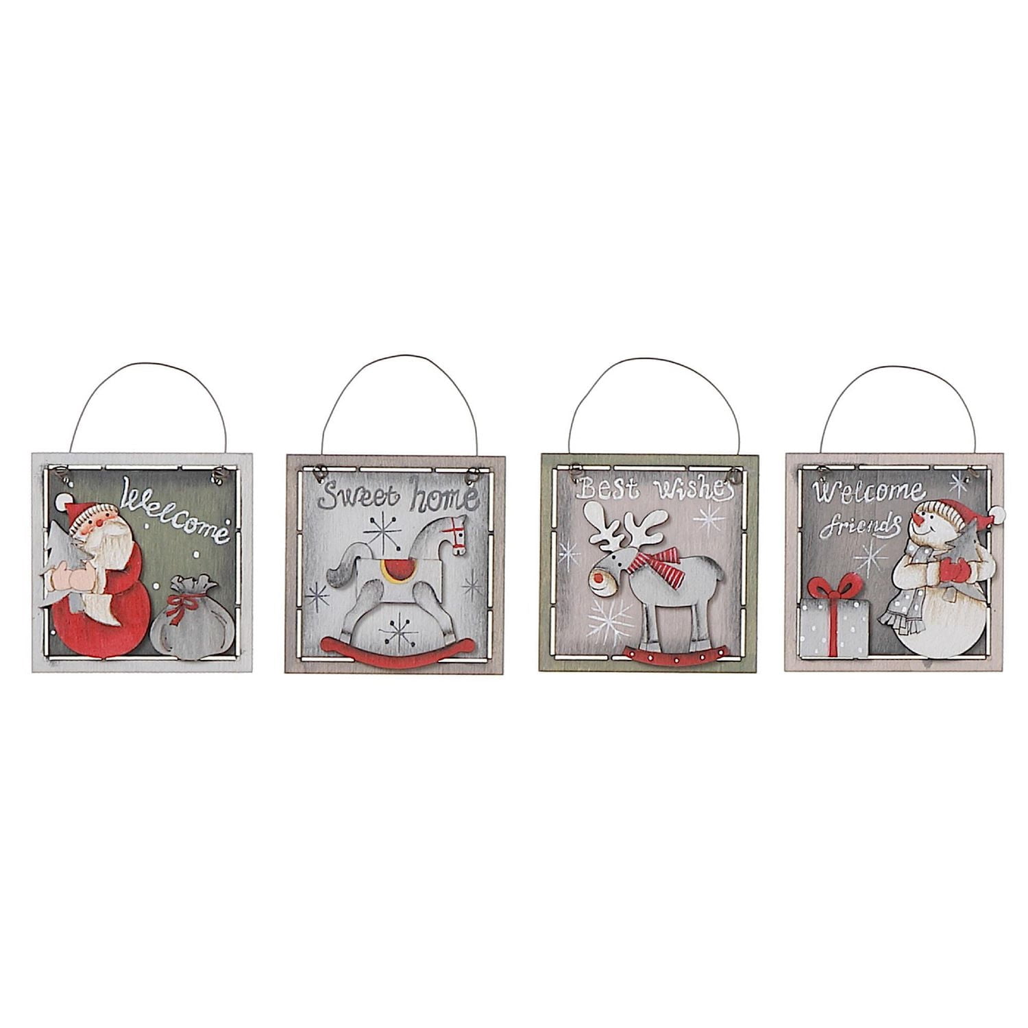 Ornement De Noël Carré En Bois - Ensemble De 12