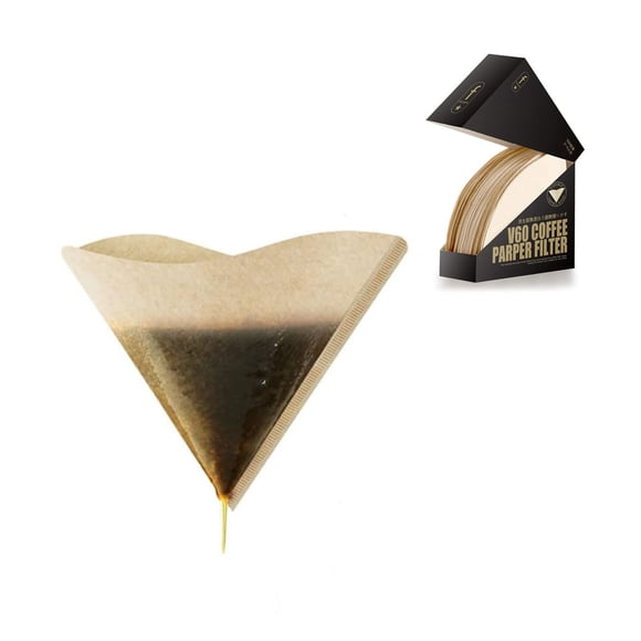 yeacher Unbleached V-Shape Coffee Filter Papers, Eco-Friendly Natural Wood Pulp for Drip Coffee Makers, Conical Design for 2-4 Cups, 100 Sheets per Pack