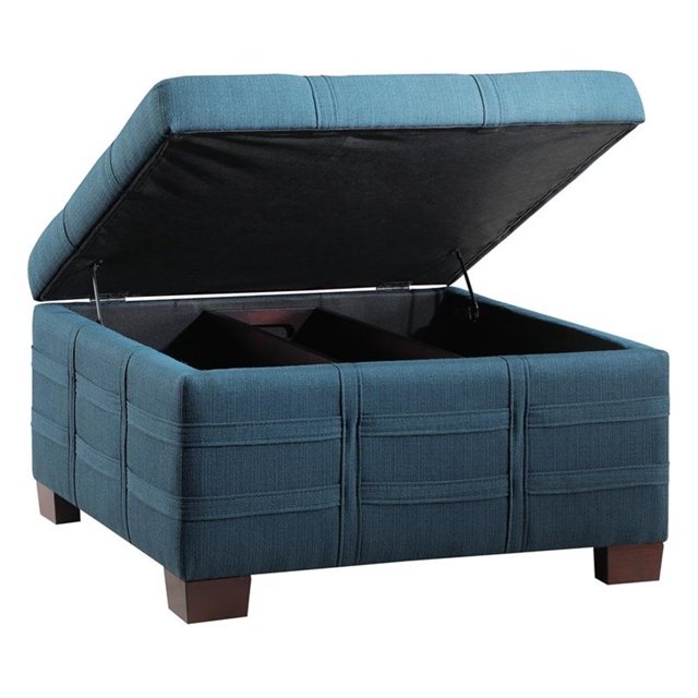 Detour Strap Square Storage Ottoman in Azure Blue Fabric