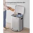 thumbnail image 4 of SONGMICS Trash Can, 2 x 20 L Garbage Can for Kitchen, Dual Compartment Metal Step Bin, with Plastic Inner Buckets, Soft-Close Lids, and Handles, 4 of 7
