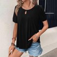 thumbnail image 4 of Timegard Womens Top Scoop Neck Puff Short Sleeve Loose Ruched Comfy Casual Solid Color Blouse Summer, 4 of 8
