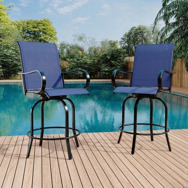 YUSAZENS Tabourets de Bar Pivotants d'Extérieur en 2 Pcs - Chaises de Terrasse Hauteur avec Rotation à 360°, Cadre Résistant à la Rouille, Idéal pour Jardin et Terrasse Bleu