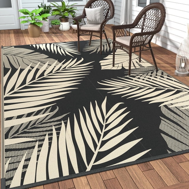 Outdoor Rug for Patios Reversible Outdoor Plastic Straw Camping Rug Carpet Large Area Rugs Mats for RV Camper Deck Balcony Porch Backyard Beach Picnic. Leaf