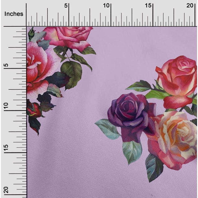 oneOone Tissu Georgette Viscose Feuilles et Imprimé Aquarelle de Roses Tissu BTY 42 Pouces de Large