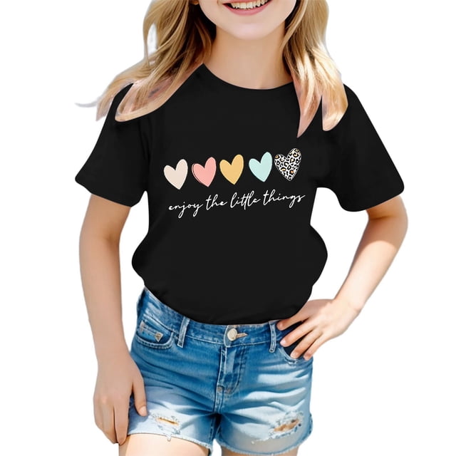 2025 Filles Mignon Imprimé Graphique Vêtements 10-12 Col Rond Manche Courte Manche Longue Chemise Tee Été Décontracté T Volant Chemise