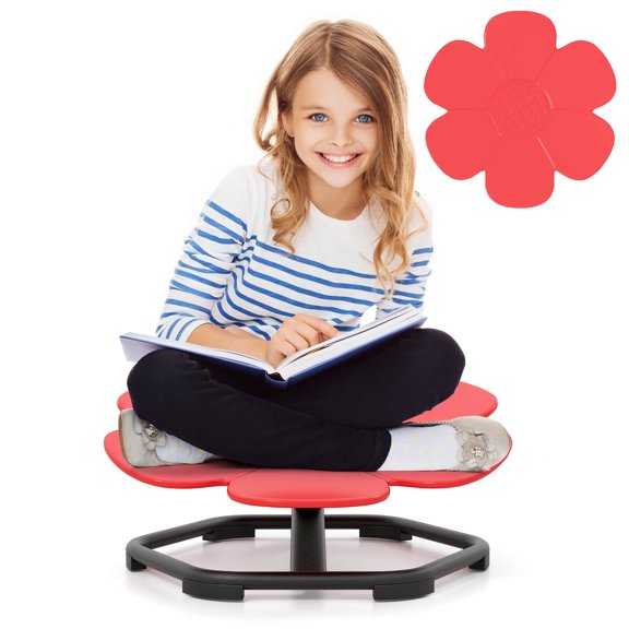 Costway Kids Sensory Swivel Chair with Non-Slip Metal Base for Autistic Kids Indoor Outdoor Red Petal