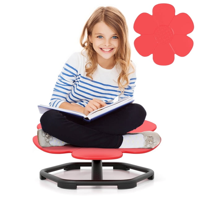 Costway Chaise Pivotante Sensorielle pour Enfants avec Base en Métal Antidérapante pour Enfants Autistes Intérieur Extérieur Pétale Rouge