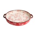thumbnail image 1 of Double-Handled Round Baking Pan Hand-Painted Cherry Blossoms Beaded Edge for Baking Desserts Pizza, 1 of 11