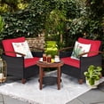 thumbnail image 2 of Giantex 3 Pieces Patio Furniture Set, Outdoor Rattan Sofa and Side Table w/Solid Acacia Wood Frame, High Load Bearing Conversation Bistro Set w/Washable and Removable Cushions, 2 of 10