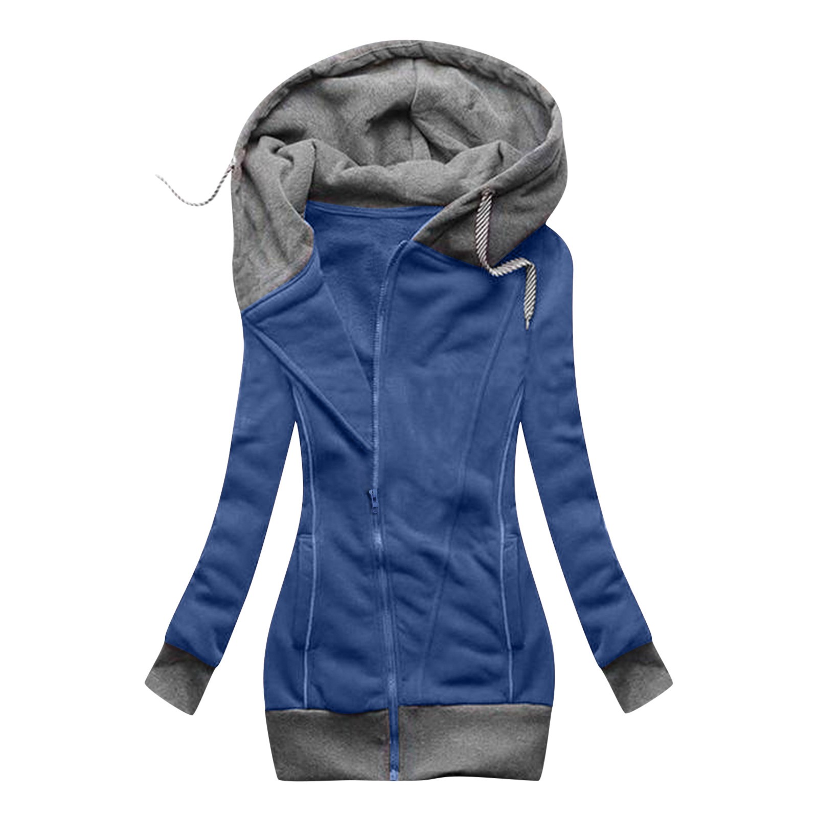 WEIYLL Vestes en Molleton pour Femmes avec Cordon de Serrage, Capuche, Mode Ajustée, Bleu, Taille m