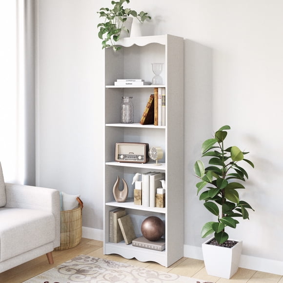 CorLiving Harlow Engineered Wood 5 Shelf Adult Bookcase with 4 Adjustable Shelves, White