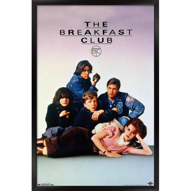 The Breakfast Club - One Sheet Wall Poster, 22.375" x 34", featuring five teenagers in 1980s casual clothing posed together on a plain light background with bold black text 'THE BREAKFAST CLUB' and a circular BC logo above, ideal for wall art and room decoration.