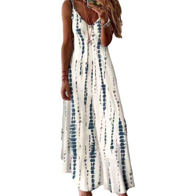LUXUR Robe Longue Maxi pour Femmes à Col en V, d'Été, de Plage, Sans Manches, Combinaison, Style Bohème, Teinture sur Nœuds, Blanche, m