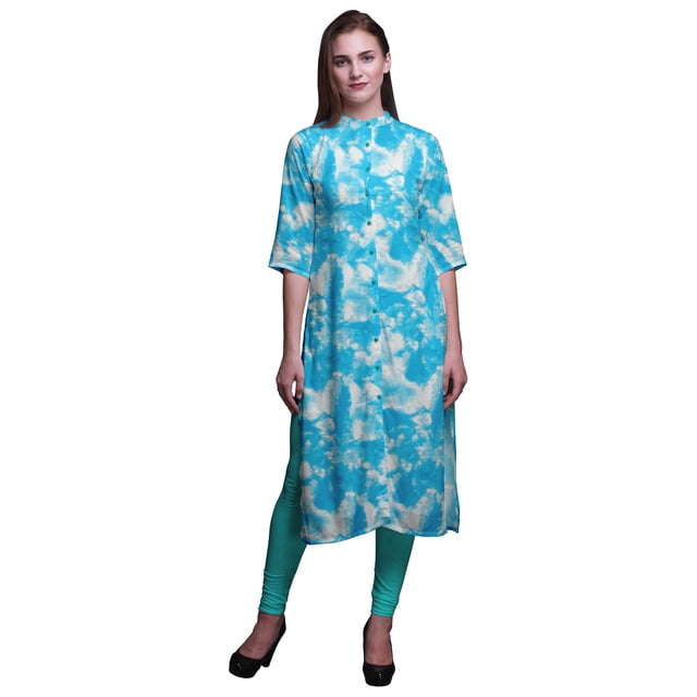 Bimba Printed Straight Kurtis For Women Button Down Mandarin Indian Tunic X-Large