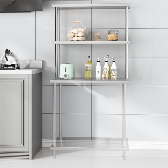 Yiwa Commercial Stainless Steel Overshelf, 2 Tier Adjustable Shelf for Work Table, 360 lb Capacity for Kitchen, Garage