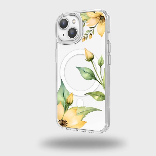 Caseco Mag-Safe iPhone 15 Yellow Wildflower Clear Case
