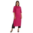 thumbnail image 4 of Moomaya Solid Rayon Kurta For Women bell Sleeve Drawstring Neck Long Ethnic Kurti, 4 of 7