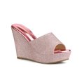 thumbnail image 1 of BLISSFUL STEP Sandales à Talon Compensé à Paillettes pour Femmes, Mules à Plateforme à Bout Ouvert, Rose, 9, 1 of 7