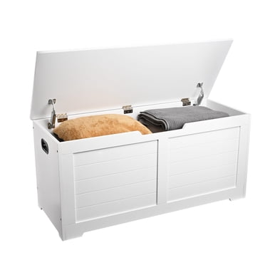 Banc de Rangement d'Entrée, Armoire de Rangement pour Chaussures avec 2 Charnières de Sécurité, Blanc