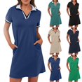 thumbnail image 1 of Meichang Robe Chemise Courte d'Été pour Femmes à Col à Revers en V, Manches Courtes, Tennis Golf, avec Poches, 1 of 10