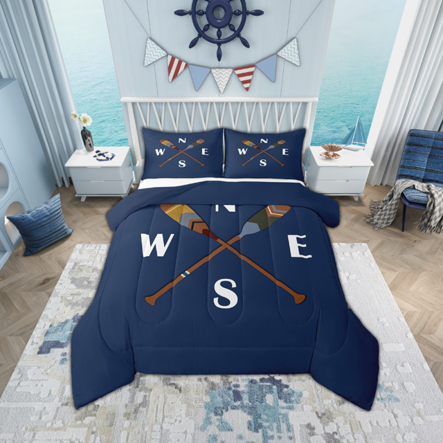 Erosebridal Retro Paddle Compass Comforter Sets King Size, Rustic Lake House Countryside Comforters & Duvets, REversible 3 Pieces, Microfiber