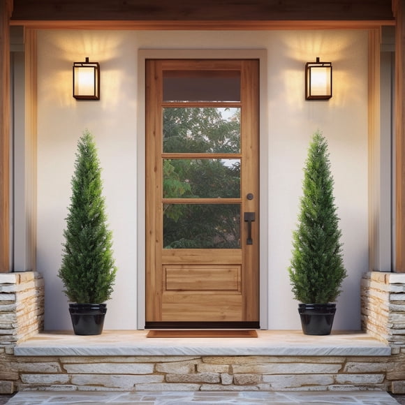 DR.Planzen Artificial Cedar Tree 5 FT Artificial Cedar Topiary Trees for Outdoors Potted Fake Cypress Trees Faux Evergreen Plants for Home Porch Decor set of 2