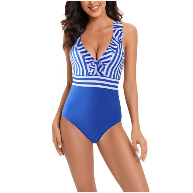 Birdeem Womens Contrast Color Stripe Camisole Backless Bikini One-Piece Swimsuit