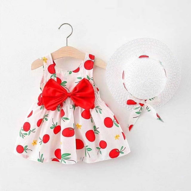Robes pour Tout-Petits Robe Tutu Sans Manches pour Bébé Robe d'Été pour Fille avec Chapeaux 2 Pcs Robe Soleil pour Filles 3-4 Ans