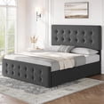 thumbnail image 3 of Bed Frame with 4 Storage Drawers and Adjustable Headboard, Upholstered Mattress Foundation with Skin-Frienly Linen, No Box Spring Needed, 3 of 9