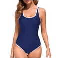 thumbnail image 1 of UPPADA Women's V-Neck One Piece Swimsuit Ruched Tummy Control Bathing Suit One Piece Cute Solid Color Swimsuit Casual Basic Shoulder Straps Swimwear Clearance Blue,S, 1 of 3