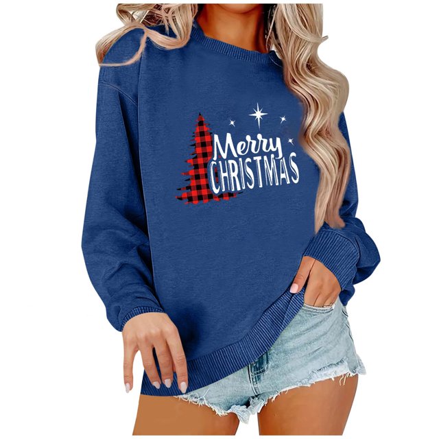 Pisexur Sweat-Shirt de Noël Décontracté à Manches Longues Col Rond pour Femmes, Chandail Ample et Confortable, Imprimé Mode Festival Automne