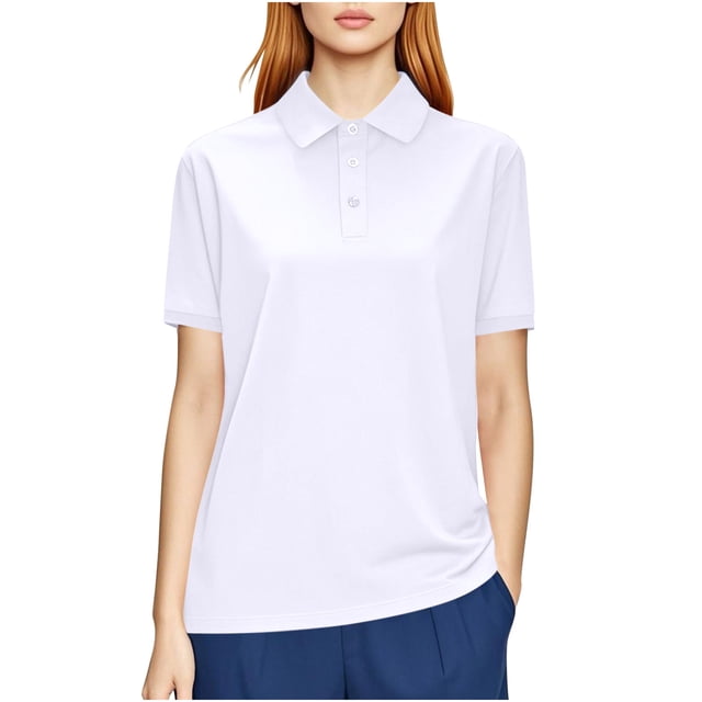Womens Cute Top Womens Summer Tops for Work Women Golf Shirts Quick Dry Workout T Shirt Solid Color Button Collared Athletic Tee Short Sleeve Business Work Tops