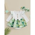 thumbnail image 2 of Diconna Barboteuse-Robe à Manches Longues pour Bébé Fille, Imprimé Trèfle, à Volants, avec Bandeau, Journée Irlandaise, 2 of 9