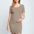 thumbnail image 2 of yoeyez Liquidation de Vêtements de Maternité Robe Grande Taille Femme Manches Courtes Col Rond Robe Simple Shower de Bébé Tenue Quotidienne Robe Soleil Robe Moulante Froncée Midi Robes Ajustées Gris,TG, 2 of 6